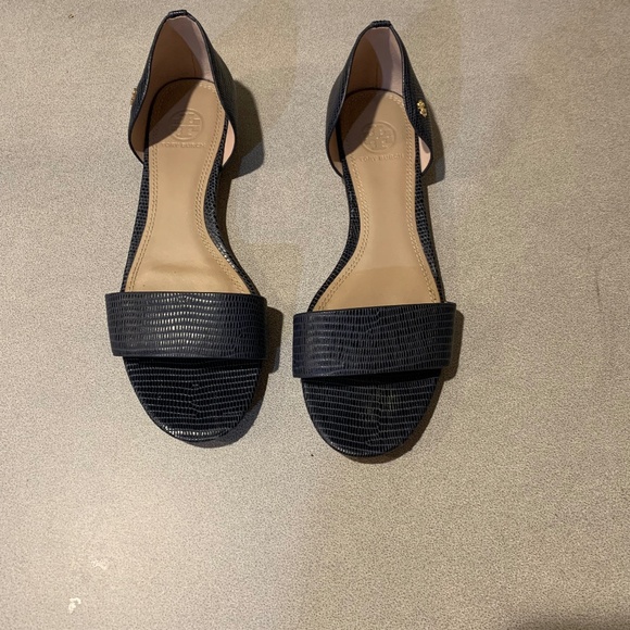Tory Burch Blue Lizard Print Leather Flats sz 8.5 M - Picture 1 of 6
